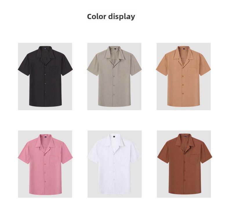 Dongyu Men's Casual Loose Solid Color Short-Sleeve Lapel Shirt for Spring and Summer