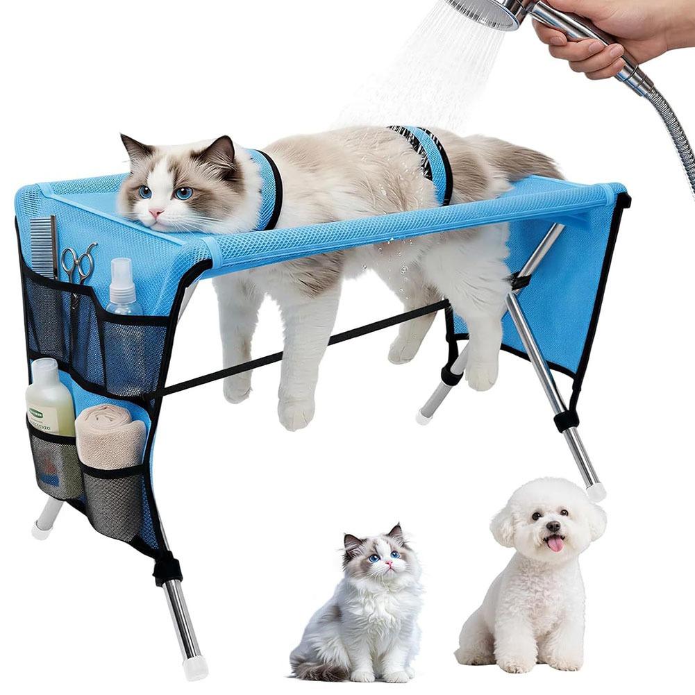 Folding Pet Grooming Hammock Quick Drying with Support Frame Pet Washing Station Anti-Scratch Detachable Dog Grooming Table