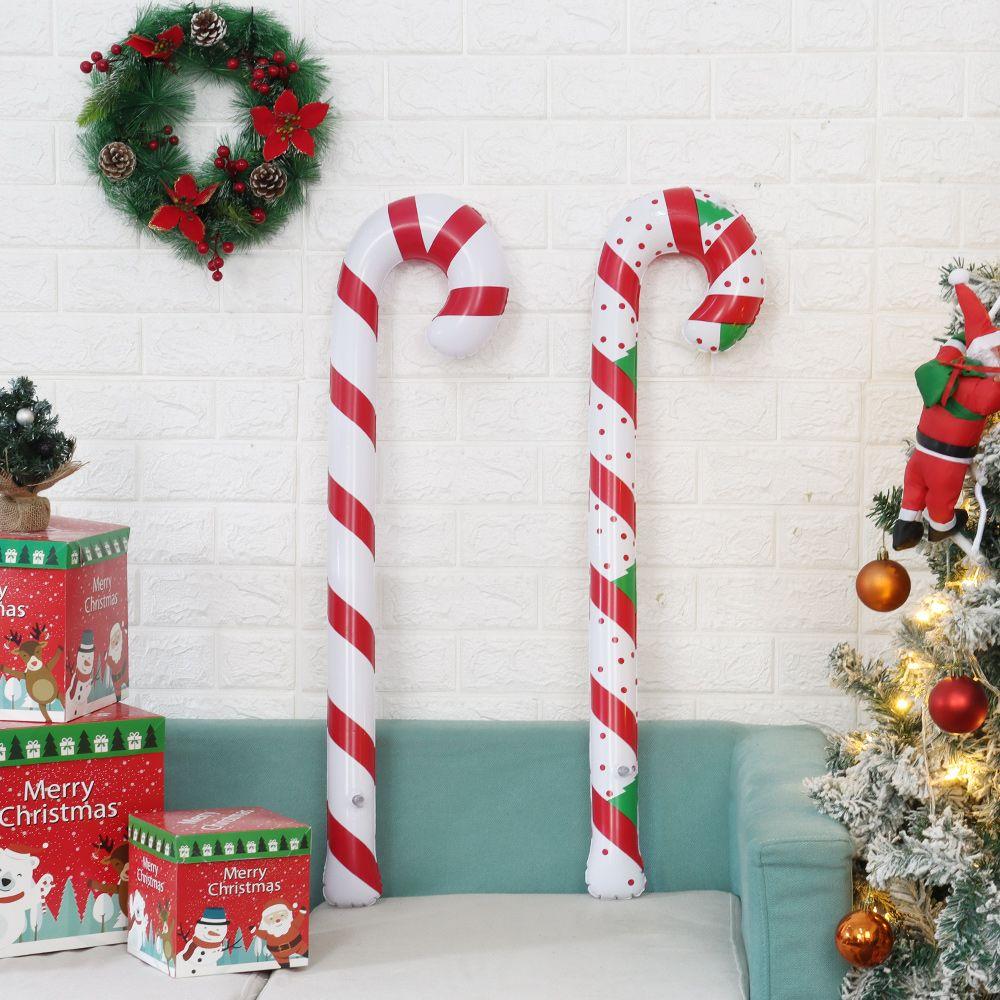 Home Party Balloons Inflatable Toys Santa Claus Walking Stick Crutch Balloons Christmas Candy Cane