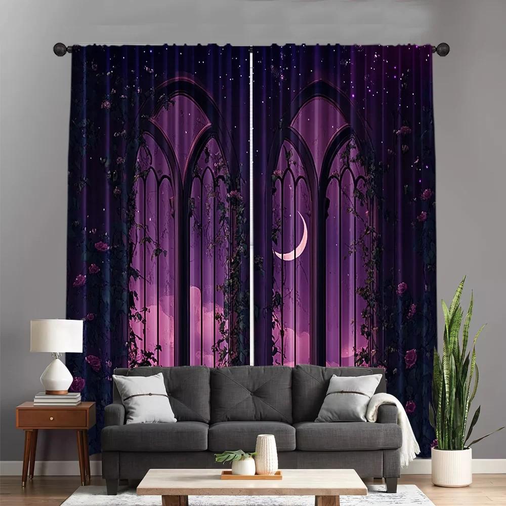 2 st Blommande Ros Fönstergardiner   Gotisk Design   Mörkläggande   Polyester   Fönsterdekoration för Högtider   Gotisk Heminredning   Stångficka