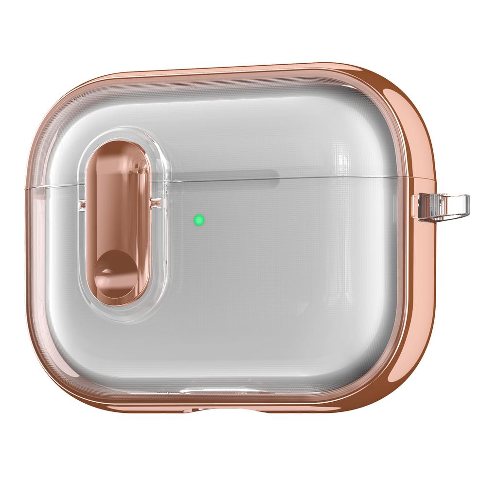For AirPods Pro 3 Case Clear Electroplated TPU PC Earbuds Cover with Lock Clasp / Carabiner