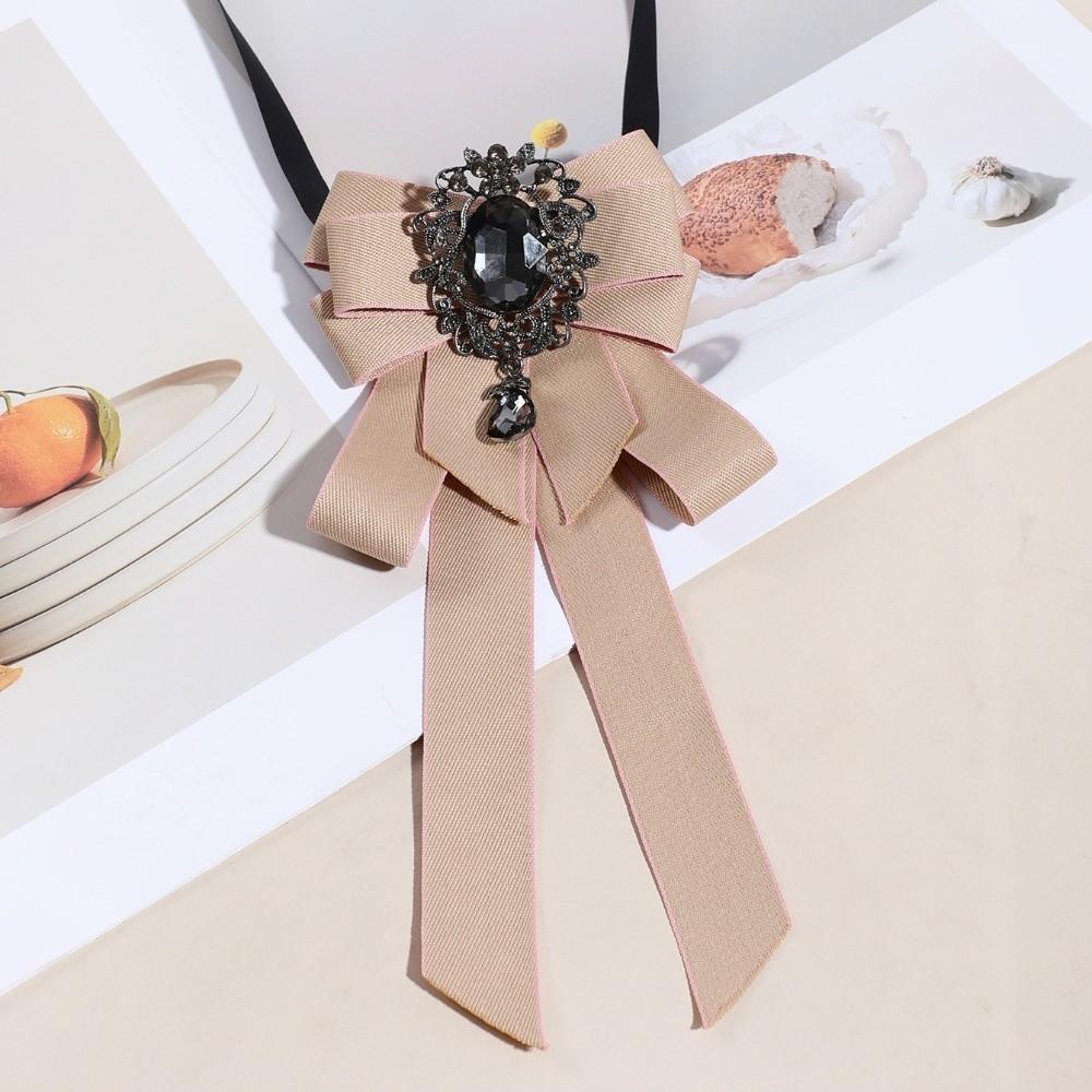 

Fashion Ribbon Ribbon Bowtie Rhinestone Handmade Ribbon Bow Brooch Adjustable Fabric Cloth Art Neck Tie For Men and Women рожевий