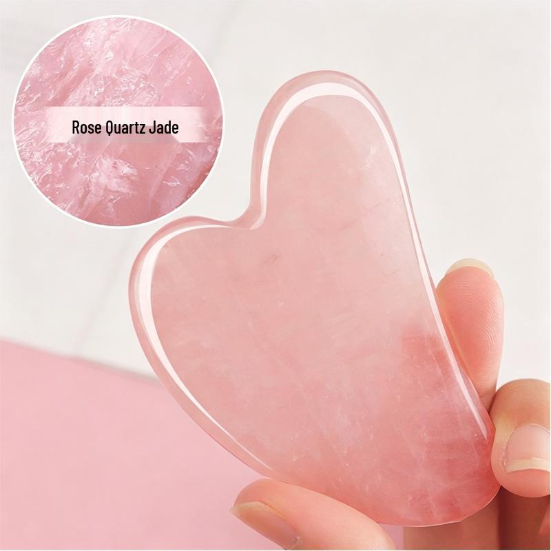 Rose Quartz Jade Roller Double-Headed Massage Set with Facial Heart-Shaped Beauty Tool