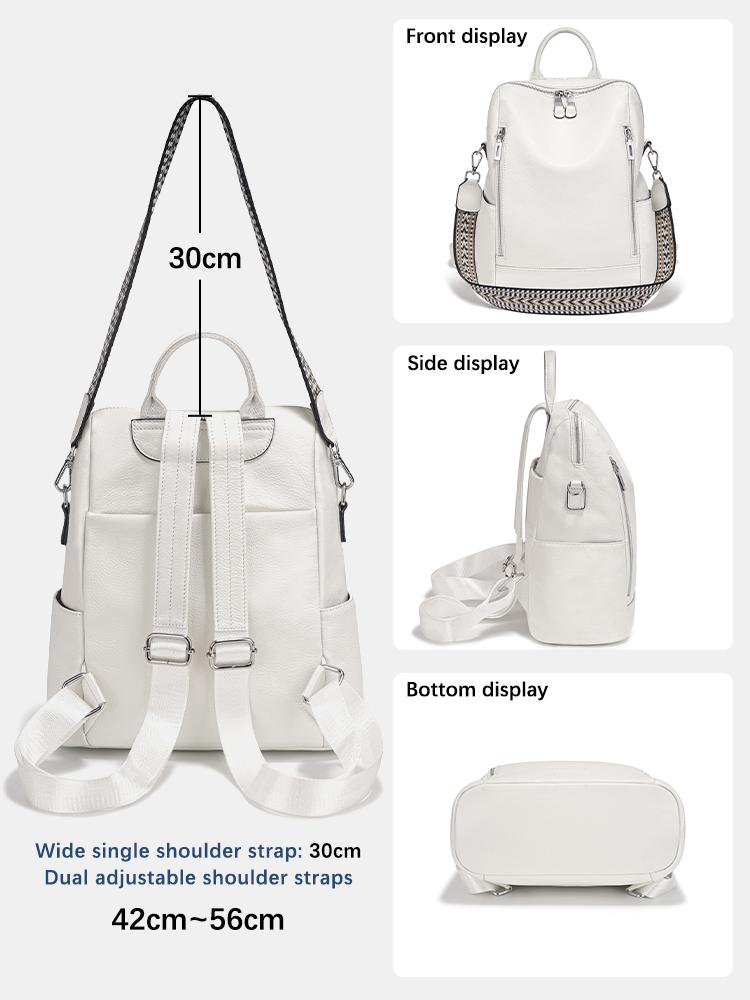 Zency Fashion Genuine Leather Backpack Multi-pocket Design Travel Convertible Shoulder Bag