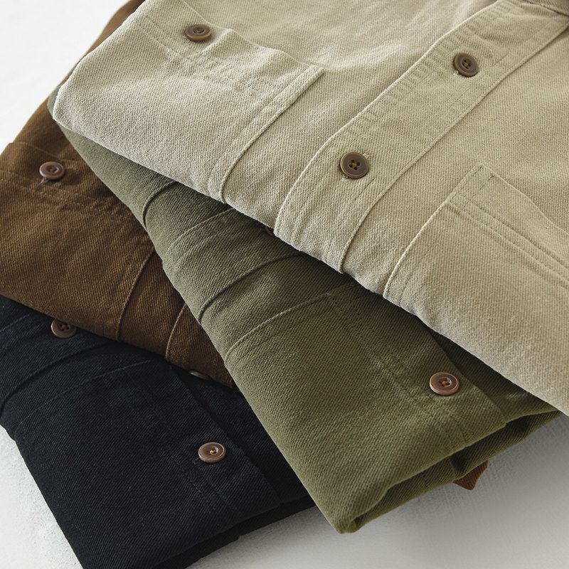 Japanese-Style Workwear Long-Sleeve Shirt for Men, Casual Loose Hong Kong Fashion Brand Thick Top Jacket, Pure Cotton Heavy Wash