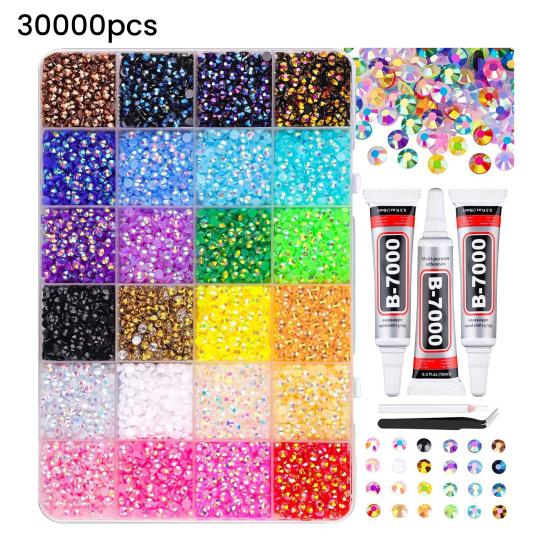 Kit de strass pour nail art (24 000/30 000/32 000 pièces), 24/28/40 grilles, couleurs assorties, 0,3 cm, pour la création de bijoux.