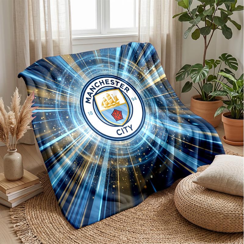 Manchester City Theme Blanket Soft Flannel Blanket Plush Throw Blanket Cozy Sofa Bed Blanket for Home Decor