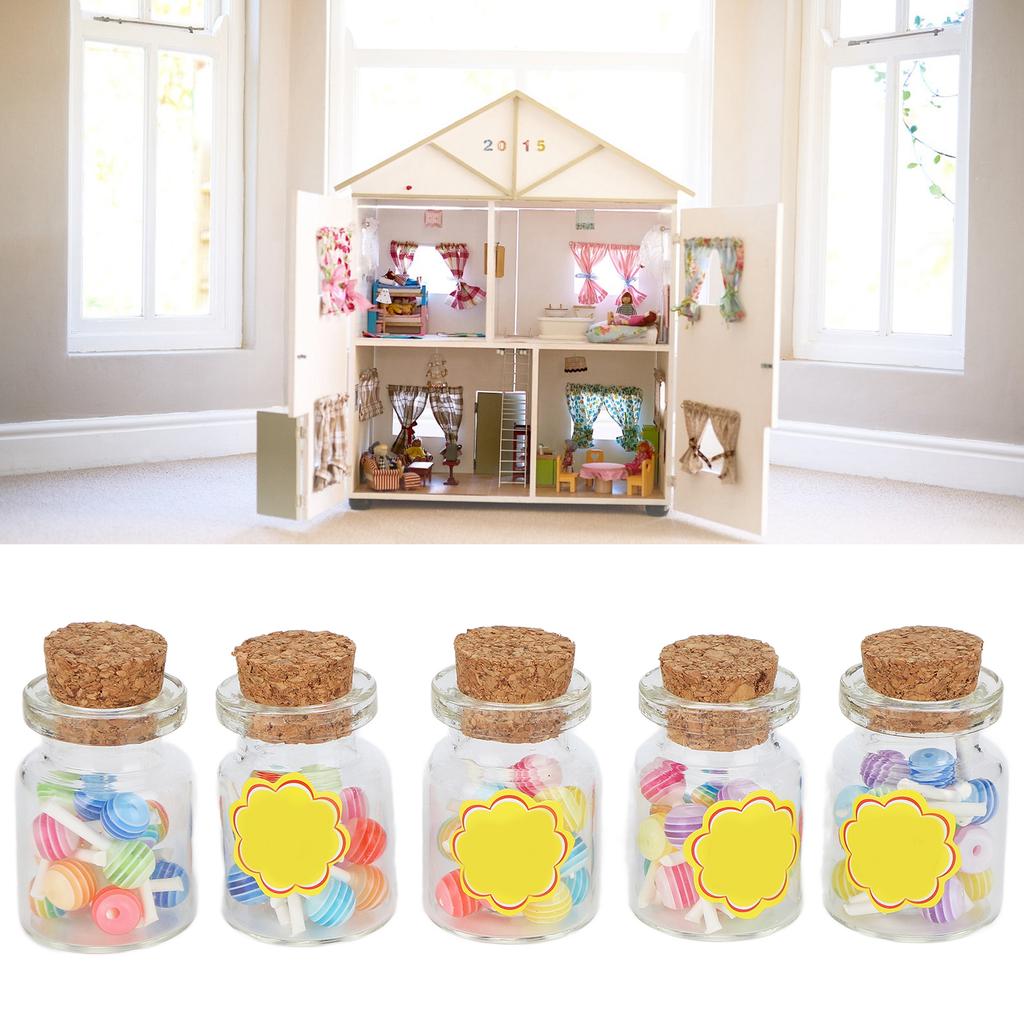 Miniature Dollhouse Food Jar Glass Bottle Dollhouse Simulation Lollipops Model DIY DecorationMedium Can(15 Capsules)