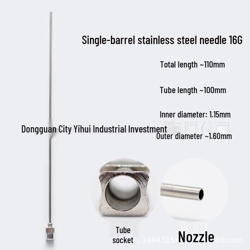 Stainless Steel Dispensing Valve Syringe Needle, 110mm Long, 100mm Tube, Pointed Tip