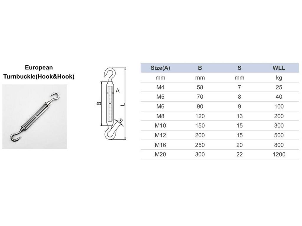 304 Stainless Steel European-Style Open Body Turnbuckle for Marine Rigging