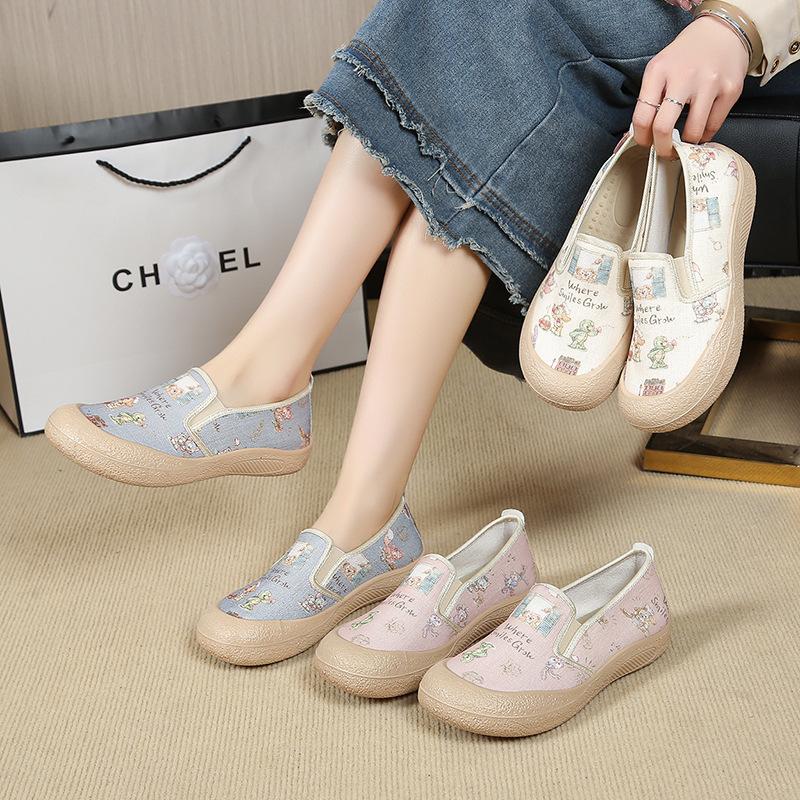 Spring new cloth shoes women's breathable lightweight non-slip single shoes fashionable versatile one-pedal mother shoes