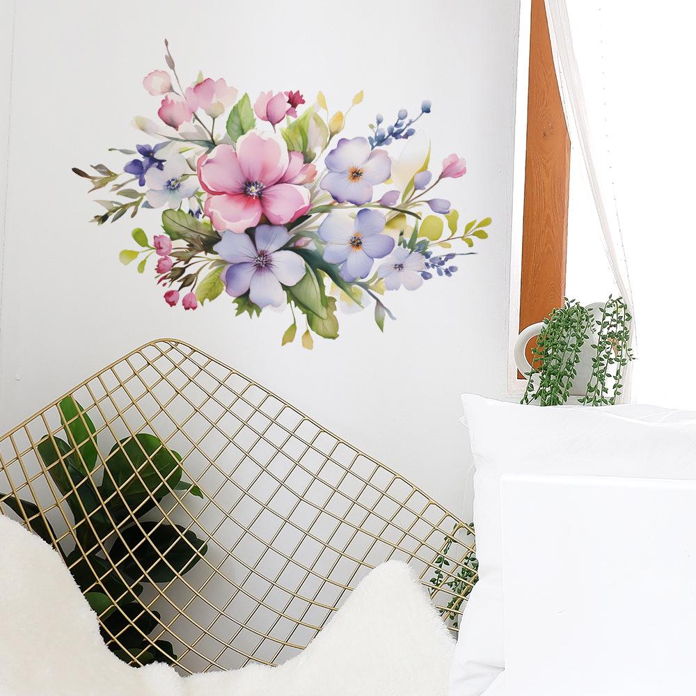 Watercolor Flower Green Plant Leaf Wall Sticker Self-Adhesive for Bedroom Living Room Study Background Wall Decoration