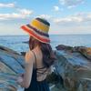 WTEMPO Coloful Striped Hollow-out Sun Hats Retro Elegant Summer Beach Sunscreen Hats Wide Brim Foldable Large Hats