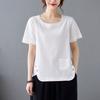 Neues Sommer Baumwoll- und Leinenimitat Fat MM Übergröße Lässig Schlicht Retro Einfarbig Locker Kurzarm T-Shirt für Damen