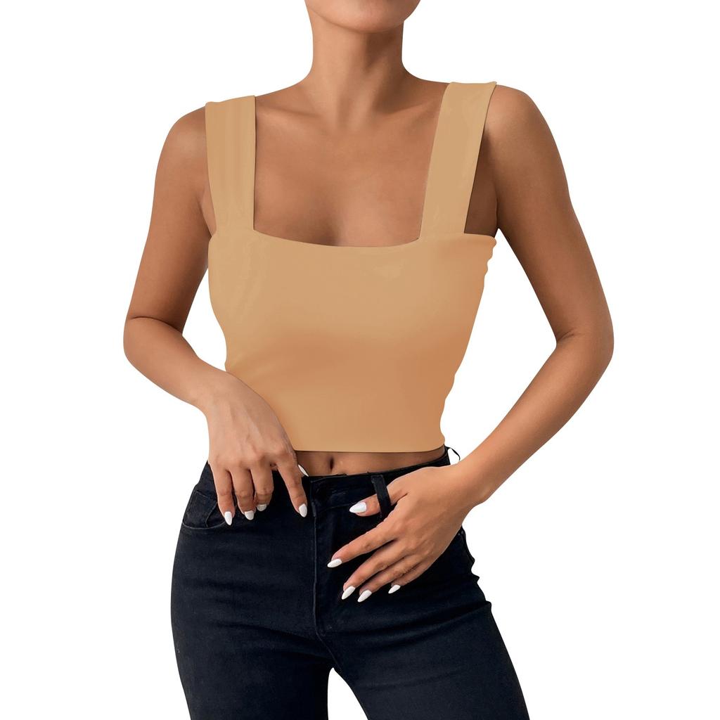 Women's Girl Open Back Short Tank Top Color Contrast Slim Top Casual Undercoat Top