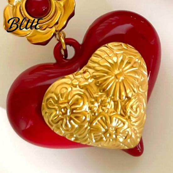 Elegant Earrings Red Heart Dangle Love Drop Sensitive Ears
