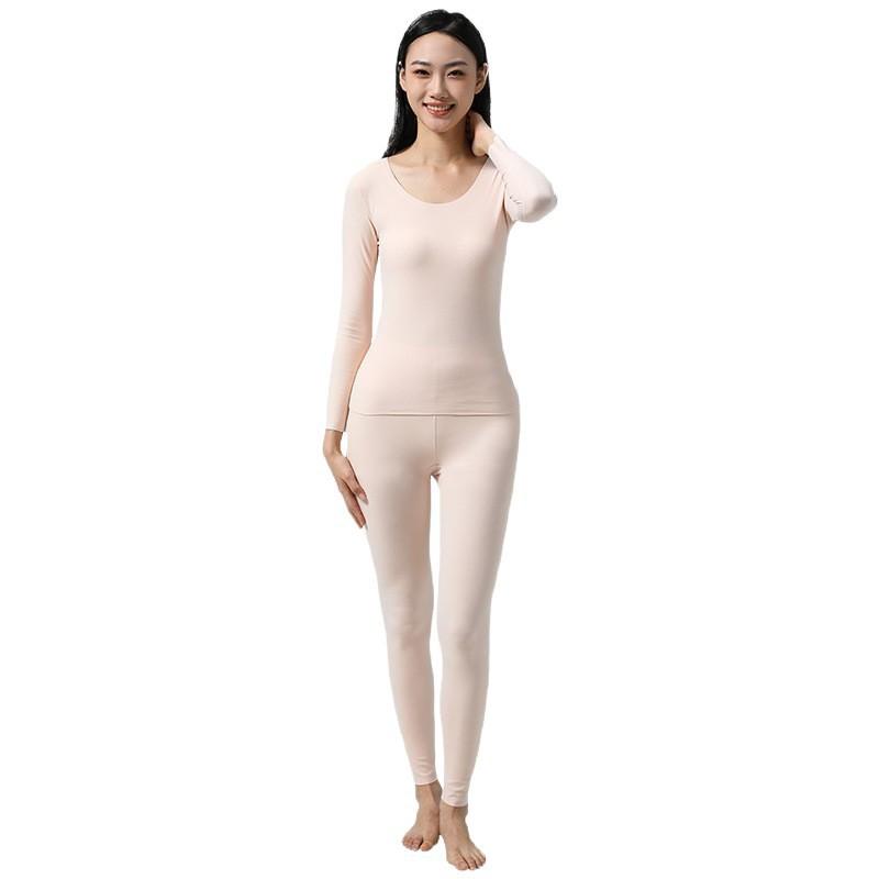 Womens Round Neck Thermal Underwear Set 80S Ultra Fine Xinjiang Long Staple Cotton Soft Comfortable Base Layer