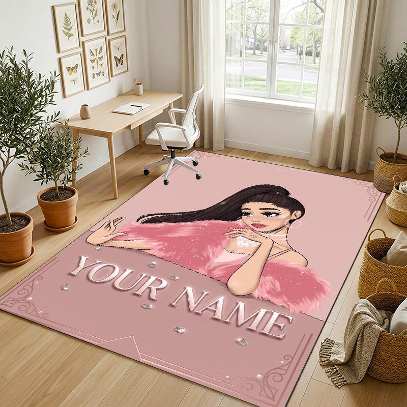 Personalized Crystal Velvet Carpet,Ariana Grande Custom Printed Name, Plush Area Rug For Home Indoor Decor