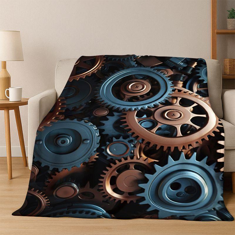Retro Metal Mechanical Wheel Gear Flannel Blanket Soft Warm Blanket Throw Blanket for Bedroom Living Room Bed Travel Picnic Gift 75X95CM