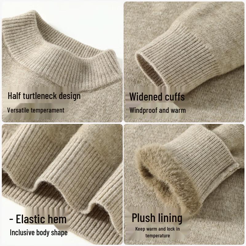 JEEP Men's Thickened Warm Half-High Collar Pullover Sweater