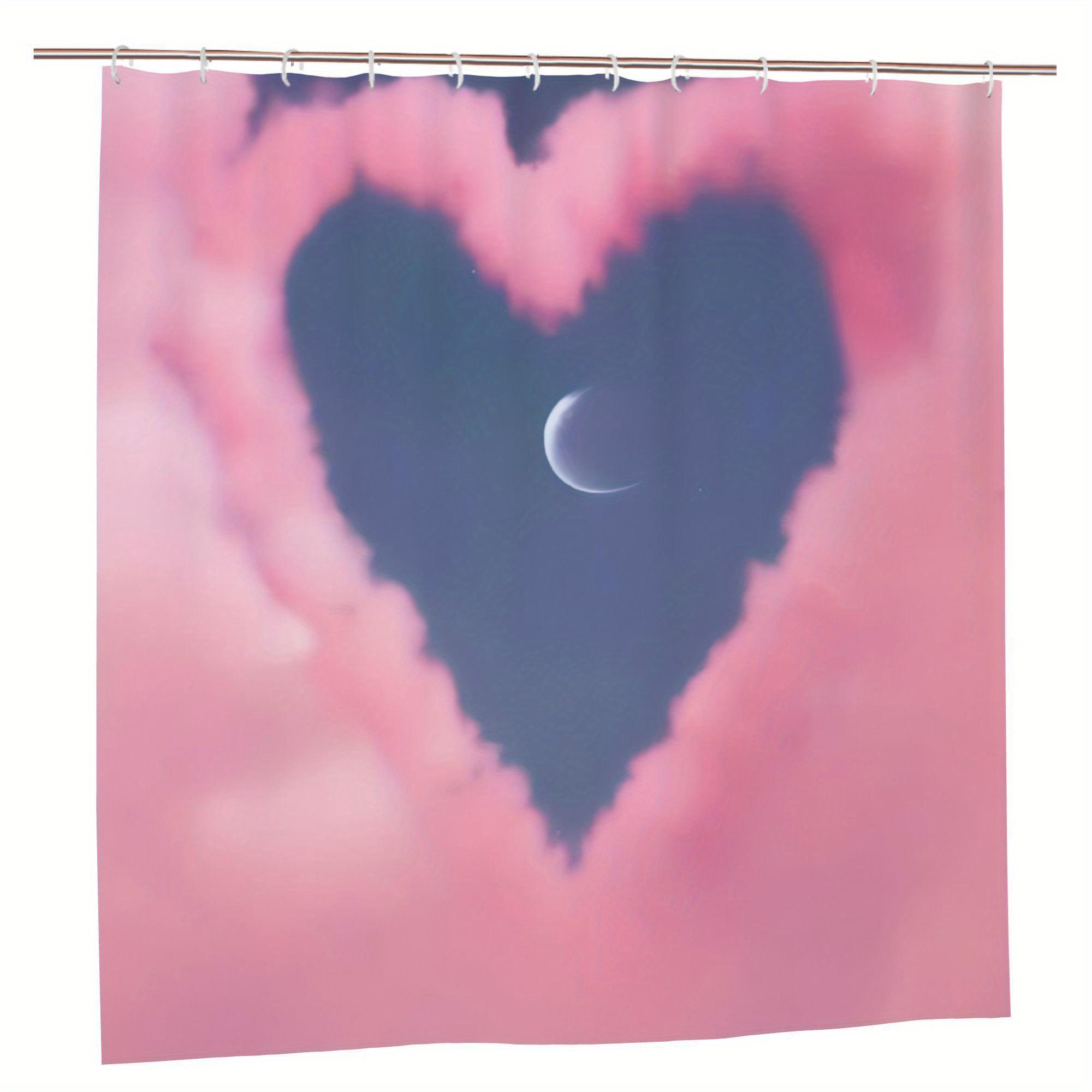 

Lovecore Icon Heart & Crescent Moon Shower Curtain – Pink To Blue Gradient, Polyester With Grommets, Romantic Bathroom Decor W60H190(CM)-1 Pcs