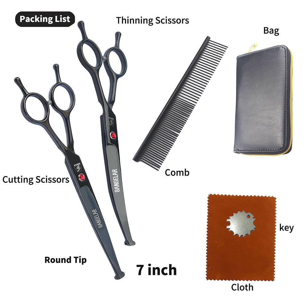 

Sangelar 7-дюймовые круглые ножницы для ухода за домашними животными, набор профессиональных инструментов для грумера, для собак, кошек, животных, безопасный уход за шерстью, изогнутые ножницы для ухода за собаками 7 inch Set чёрный