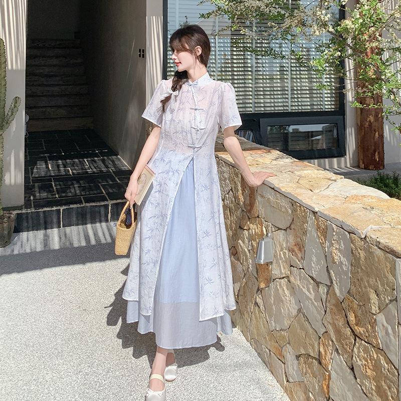 

Летний женский костюм, новый дизайн, нишевый, тонкое платье с принтом, комплект из двух предметов XL