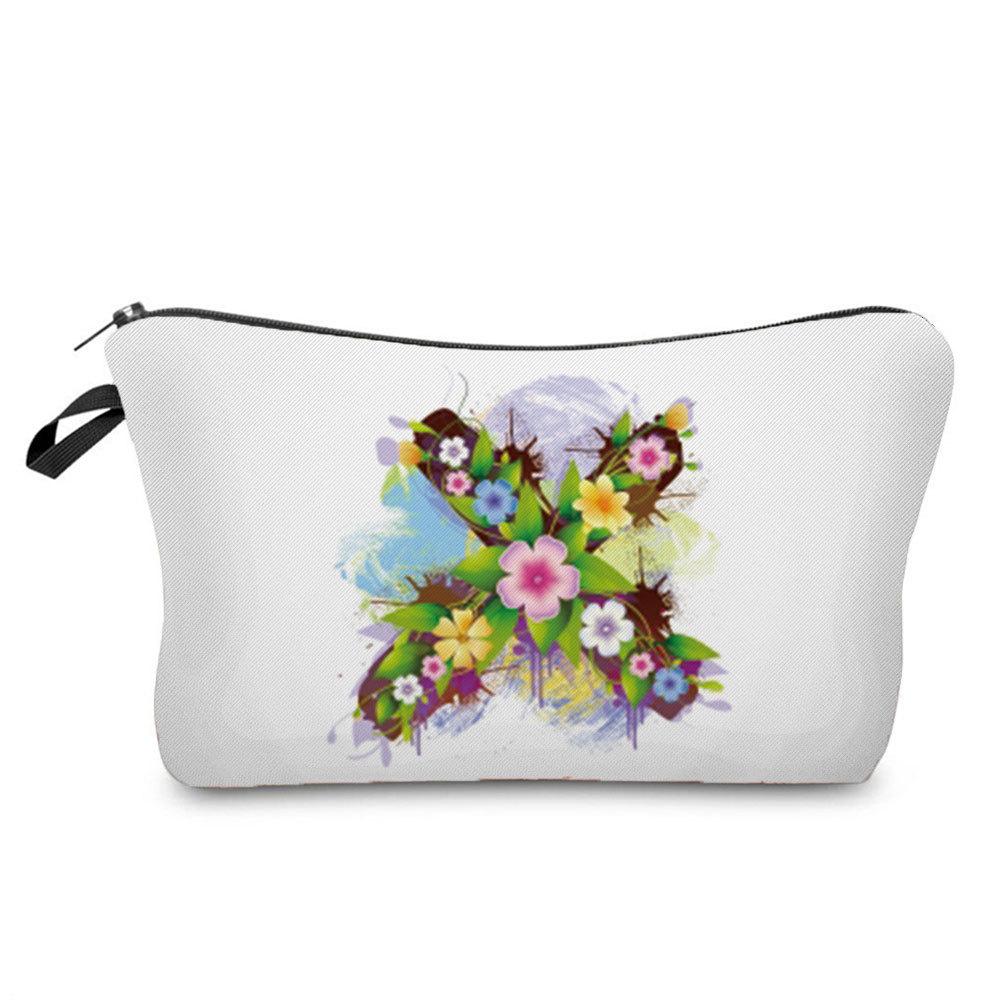 Women Flower Group Letters Print Cosmetic Bag Toiletries Organize Travel Storage Case 6787