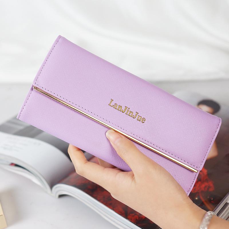 Women's Long Wallet - European & American Style, Multi-Card Slot, Letter Buckle Clutch, Simple Tri-Fold Coin Purse