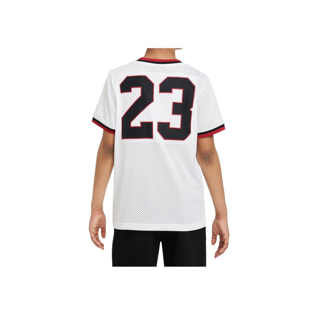 Jordan Letter And Number Print Mesh Pullover Short Sleeve T-Shirt Kids Tops White CV5923-100