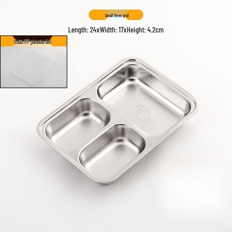 304 Stainless Steel Divided Lunch Tray with PP Lid