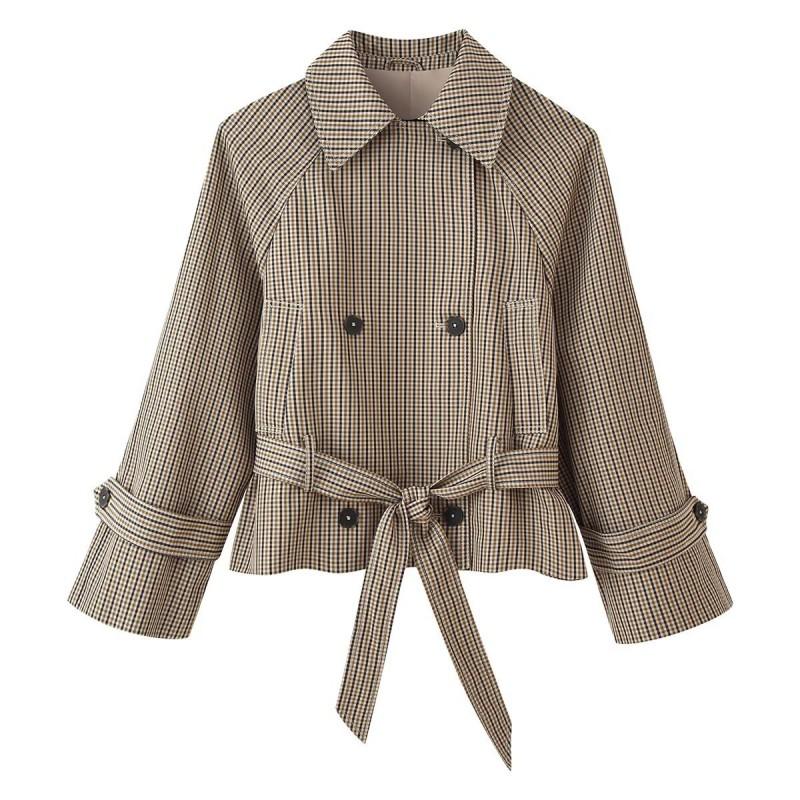 Womens Plaid Short Trench Coat With