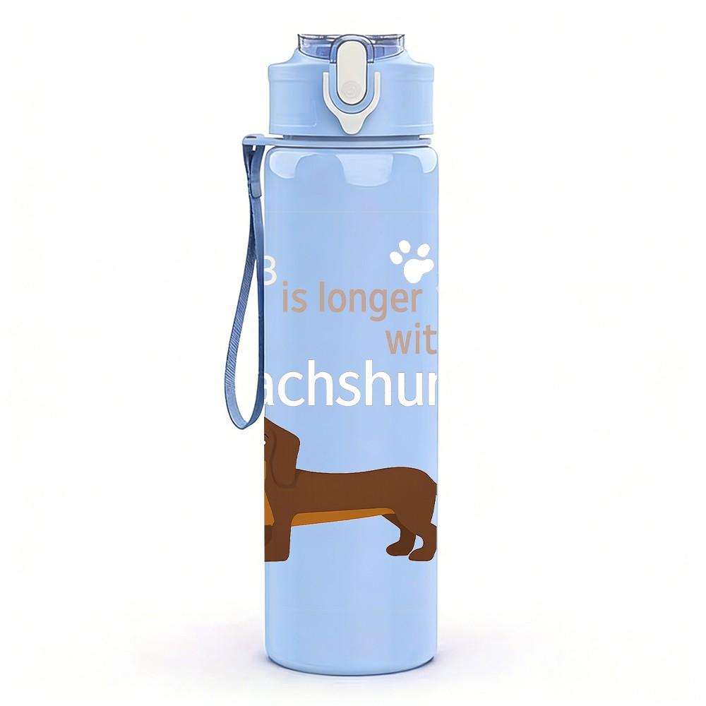 1PC Cute Dachshund Dog Outline 750ml Color Plastic Sports Water Bottle Leakproof Flip Straw Lid Suitable for Sports Office Home Use