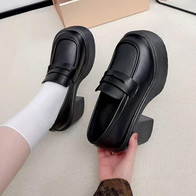 Small Leather Shoes Women's Super High Heel 2025 Spring New Heightening British Style Single Shoes Platform Thick Heel Loafers Women