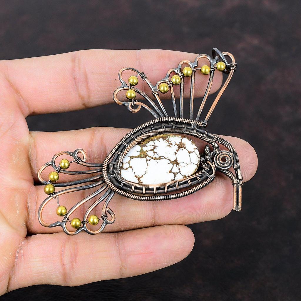 Wildpferd Magnesit Anhänger Kupferdraht umwickelter Anhänger Handgefertigter Kupferschmuck Vogelanhänger Geschenk für Mutter Drahtumwickelter Edelsteinschmuck