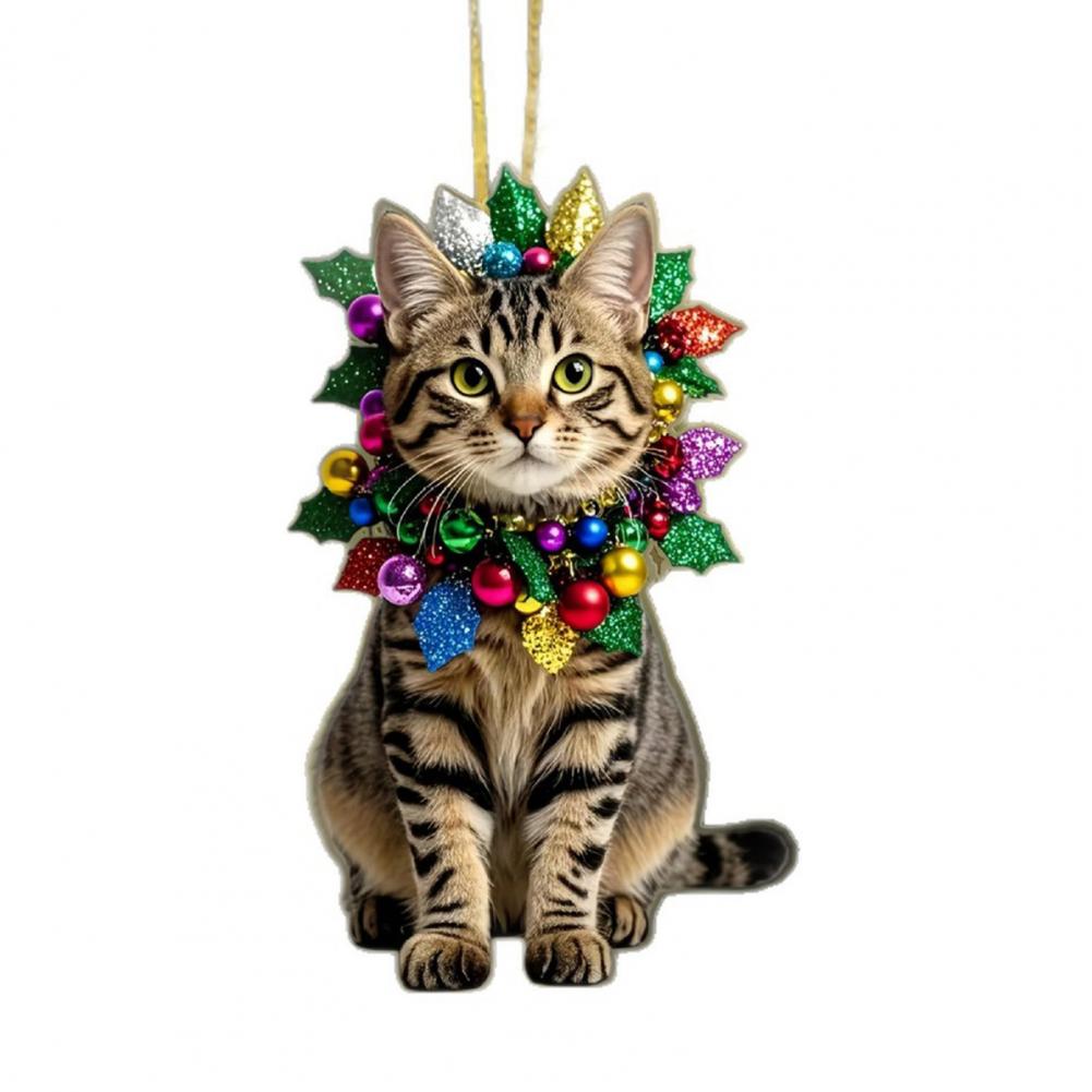 

Cute Cat Car Mirror Hanging Charm 2D Flat Acrylic Kitten Christma Tree Ornament Car Interior Pendant For Xmas Home Window Decor
