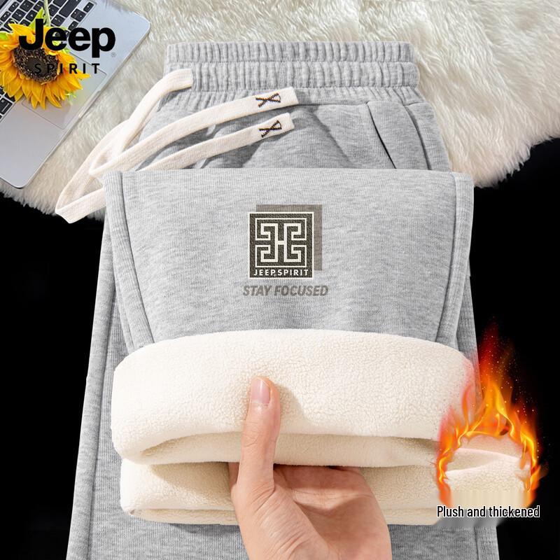 JEEP SPIRIT Men's 2025 Winter Fleece-Lined Straight Leg Casual Pants