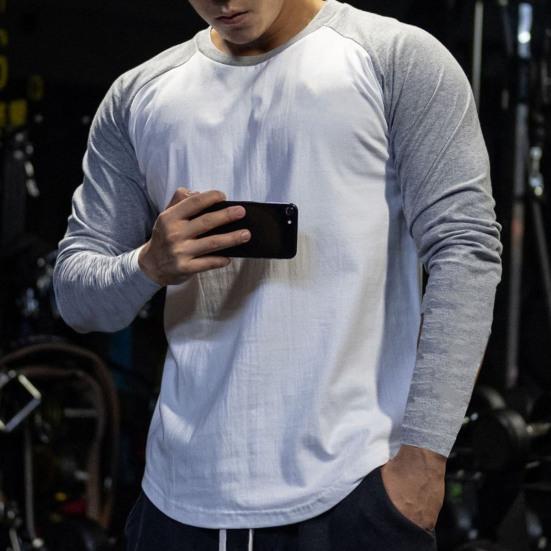 Men Shirt Contrast Colors Breathable Round Neck Soft Spring Top for Jogging