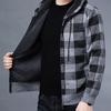 Men Fall Winter Jacket Color Matching Plaid Print Knitted Hooded Zipper Closure