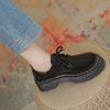 Yang Mi Retro Small Leather Shoes Heightening Lace-up Platform Shoes Martin Single Shoes J Muffin