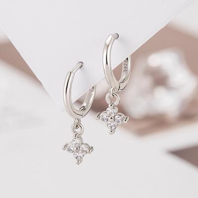 925 Silver Needle Zircon Flower Hoop Earrings For Women Jewelry Gifts