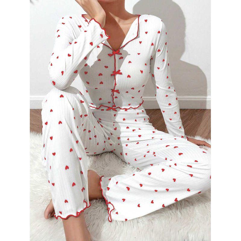 

Leisure Wear Pajamas European and American Homewear Love Pajamas Women Can Be Worn outside Trousers Two-piece Suit Women Pink XL