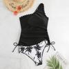 Coconut Tree Print Petal Detail Women Bikini Swimsuit Elegant For Beach Holiday