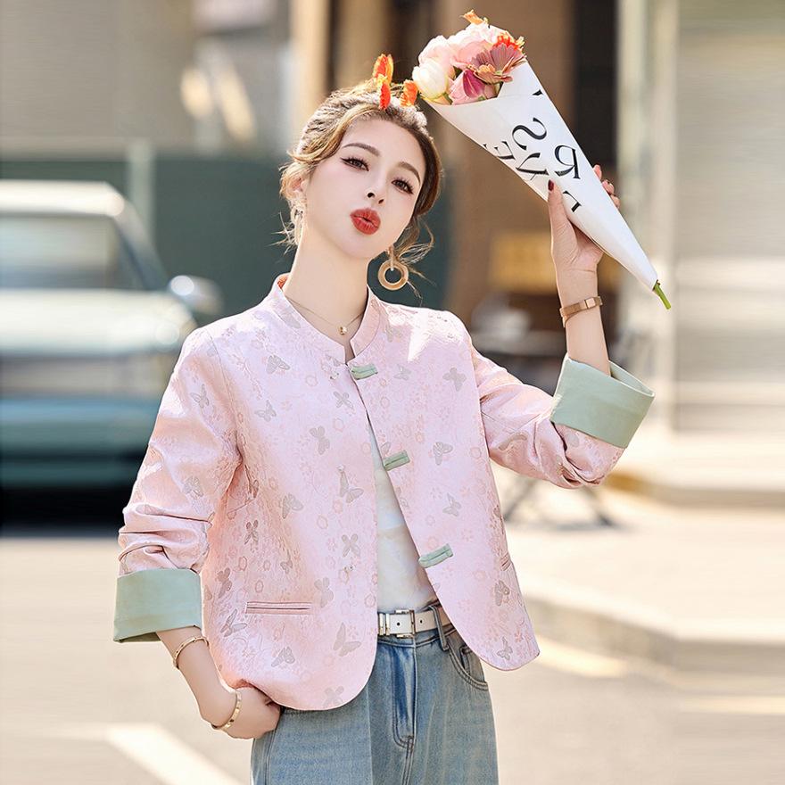 

Жаккардовая застежка-диск, воротник-стойка, улучшенный элегантный темперамент, весенний топ-жакет, женский, весна и осень XL