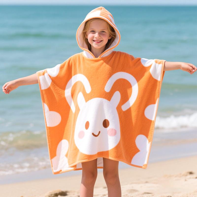 Super Soft Coral Fleece Cute Cartoon Hooded Spa Wrap Quick Dry Kids Bath Towel