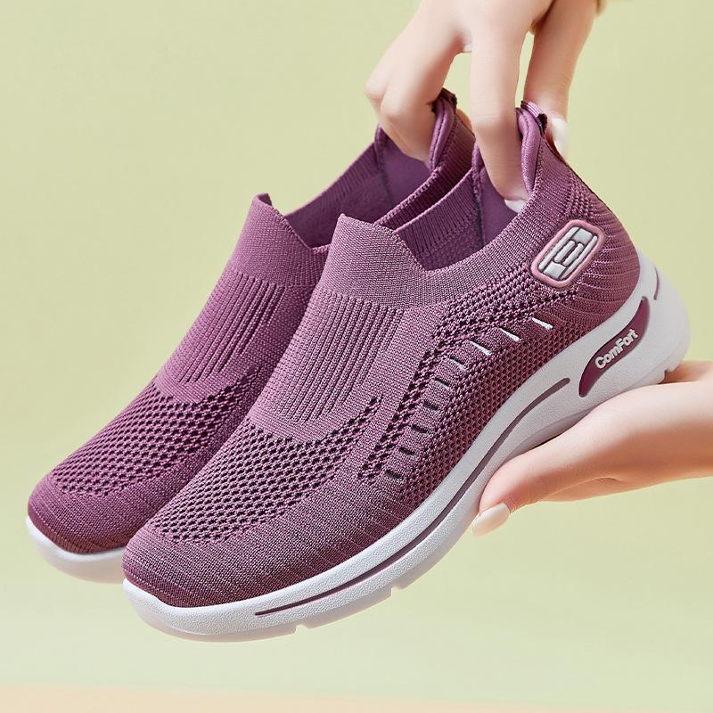 Jinshiyuanshu Shoes Women's Shoes Flying Weaving Casual Shoes Soft Sole Breathable Casual Shallow Mouth Versatile Mesh Shoes