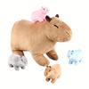 Kawaii Simulação Capivara Animal de Pelúcia - 13,38'' Capivara de Pelúcia para Mamãe com 4 Bichos de Pelúcia Bebês Dentro da Barriga com Zíper