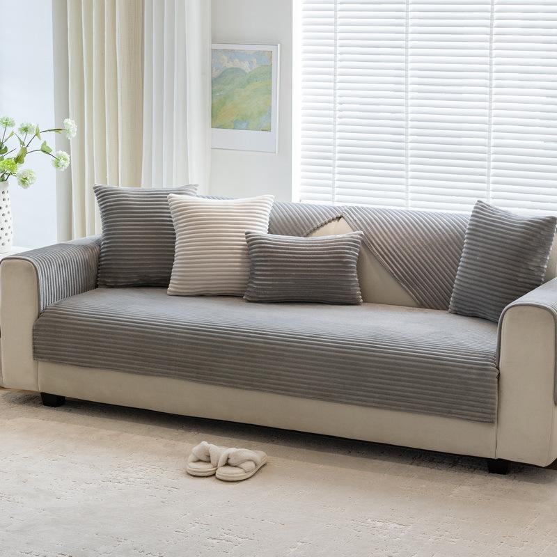 Simple Nordic Plush Sofa Cushion Winter Solid Color Versatile Gray Thickened Non-slip Cushion Modern Sofa Cover Cover