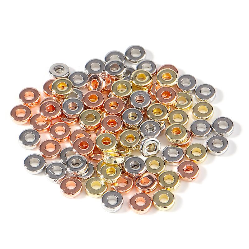 100pcs/Lot CCB Beads KC Gold Sliver Plated Round Flat Wheel Beads Loose Spacers Beads For Jewelry Making DIY Bracelet Necklace