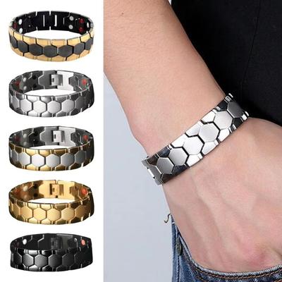 Goldfarbene Massive Edelstahl Metall Handkette Herren Armband & Armreif Magnetisches Armband Mann Schmuck